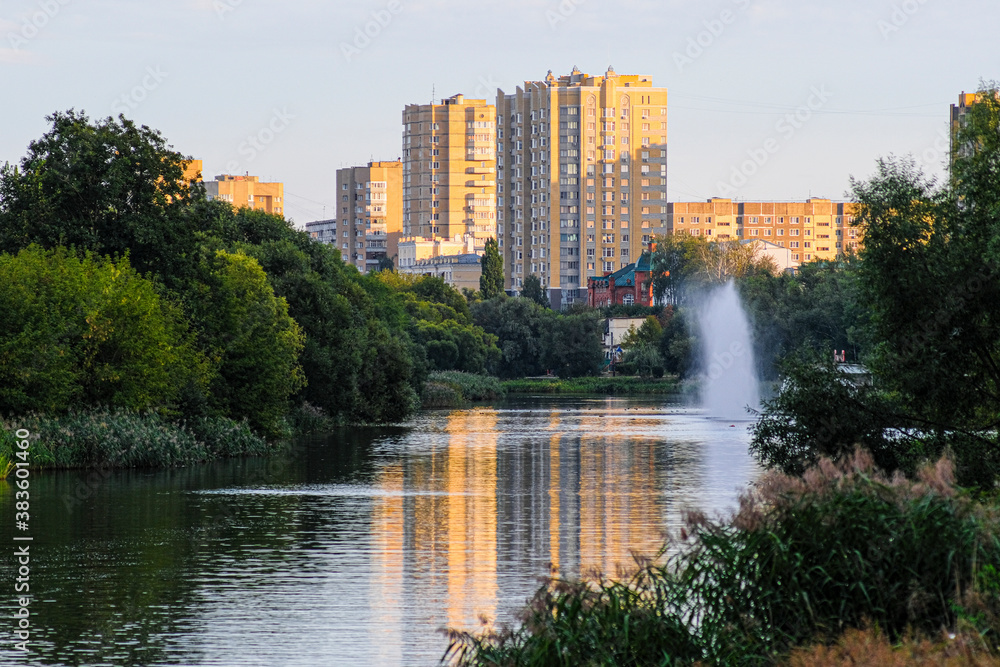 Landscape with the image of an embankment in Tambov city, Russia