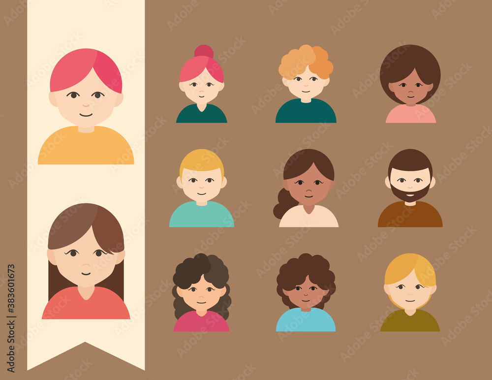 diverse women men different age culture flat icons set diverse women men different age culture flat icons set