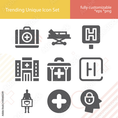 Simple set of psychiatric related filled icons.