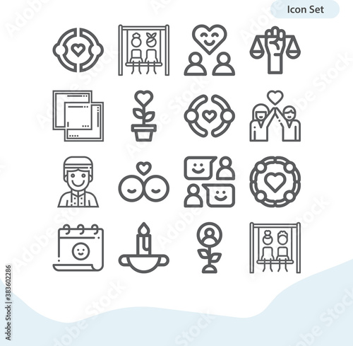 Simple set of brotherhood related lineal icons.
