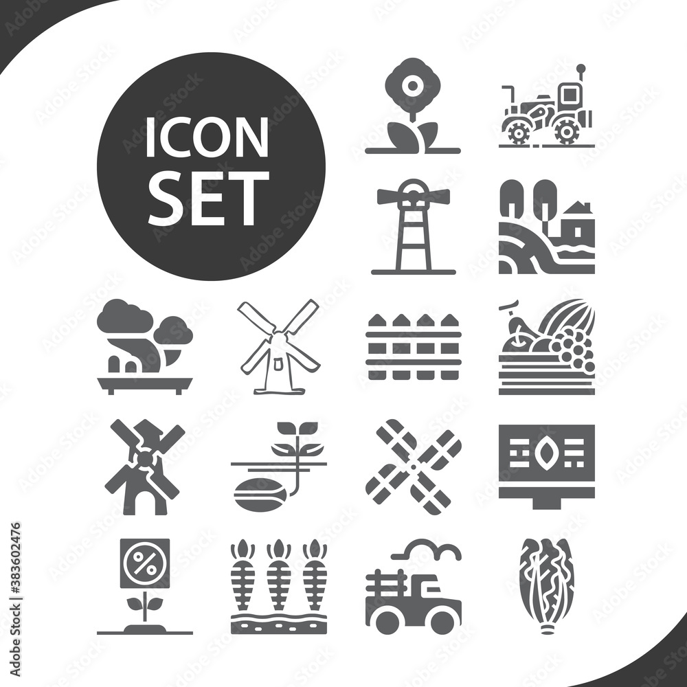 Simple set of agrarian related filled icons. Simple set of agrarian related filled icons.