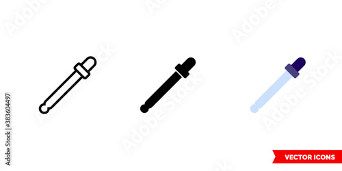 Eyedropper tool icon of 3 types color, black and white, outline. Isolated vector sign symbol.