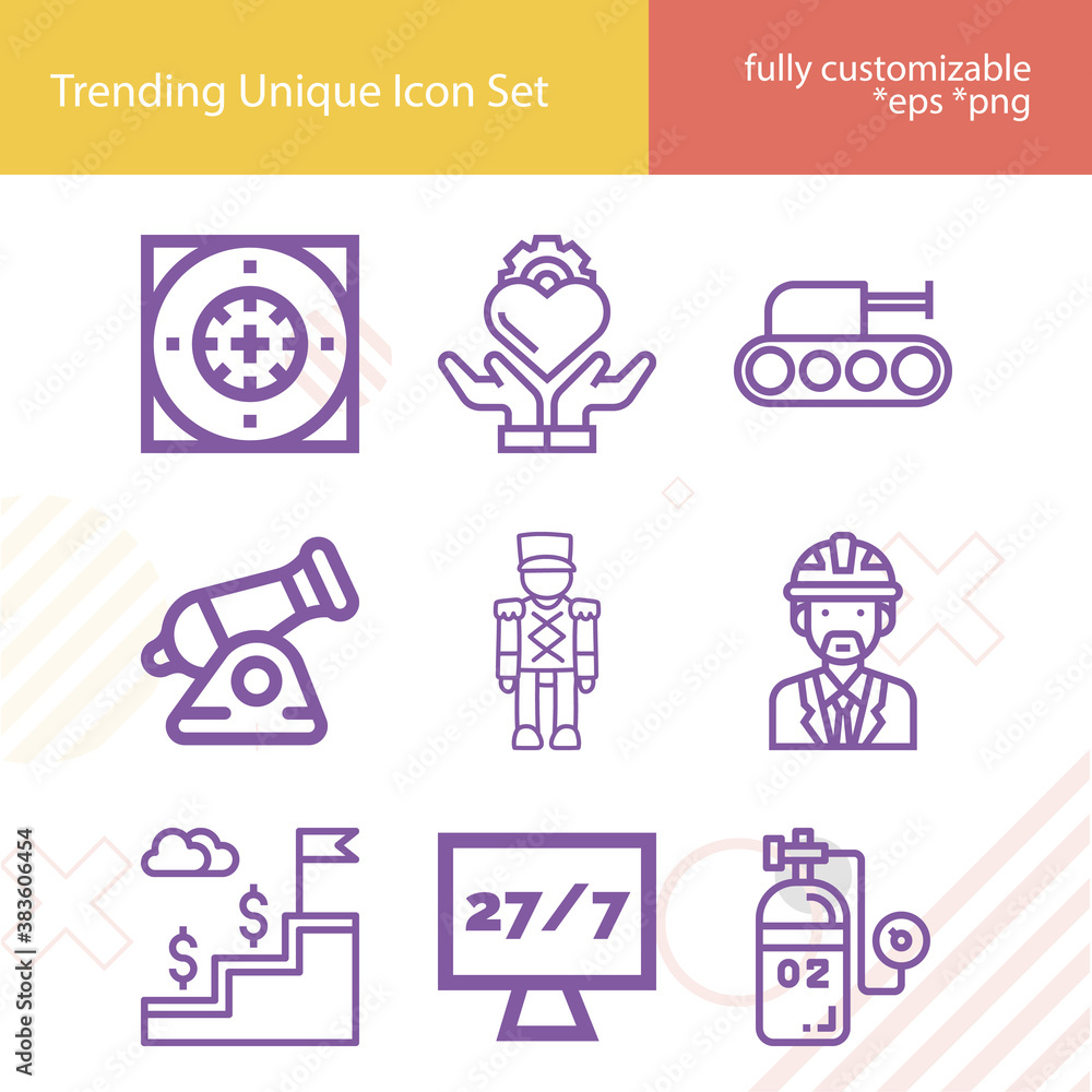Fototapeta premium Simple set of military related lineal icons.