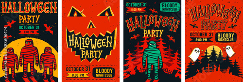Halloween posters set. Vector collection of Halloween invitations or greeting cards.