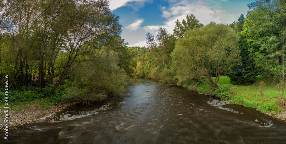 Malse river near Plav village in cloudy autumn day Malse river near Plav village in cloudy autumn day