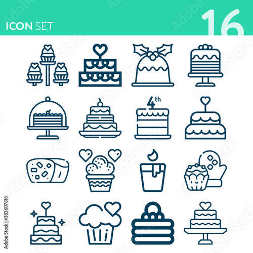 Simple set of 16 icons related to hundreds
