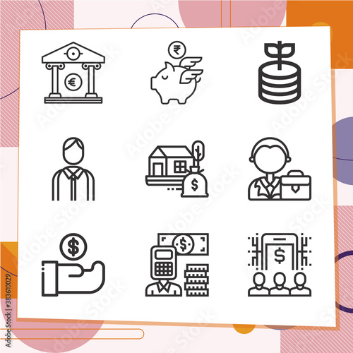 Simple set of 9 icons related to investor