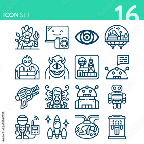 Simple set of 16 icons related to sci