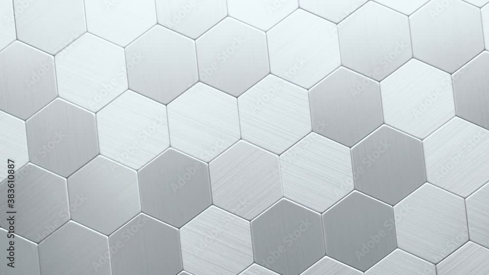 Abstract hexagons background.. Hexagons metal surface rotates around the center of a shot.