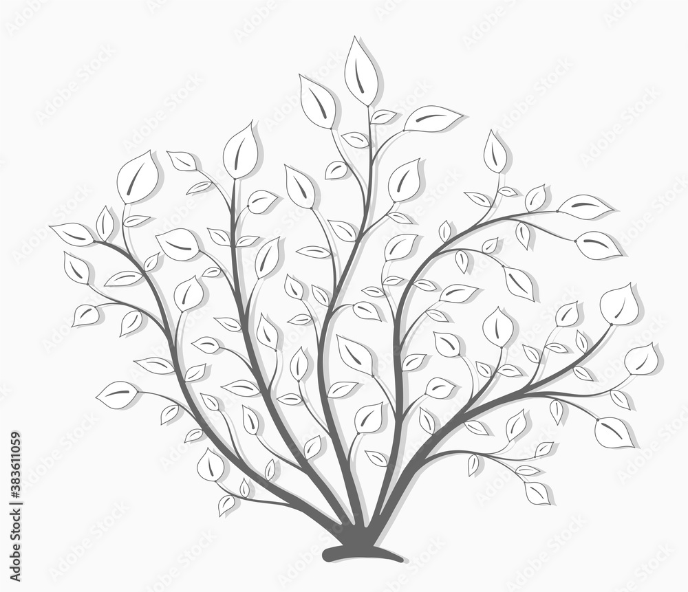 Obraz premium Bush plants with branches and leaves gray vintage style on a white background