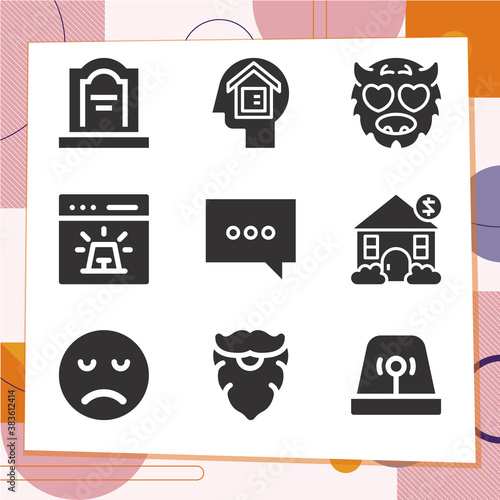 Simple set of 9 icons related to serious