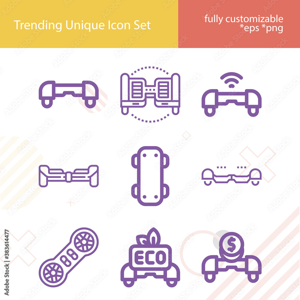 Simple set of hoverboard related lineal icons.