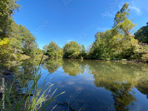 Blue reflections from a country pond.