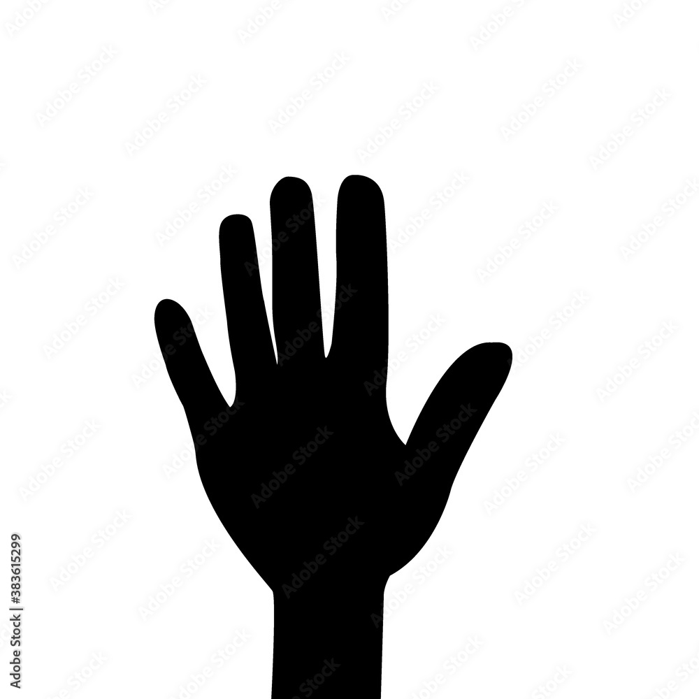 Black silhouette of a woman's hand palm up, fingers extended. Simple, basic illustration on a white isolated background. Black silhouette of a woman's hand palm up, fingers extended. Simple, basic illustration on a white isolated background.