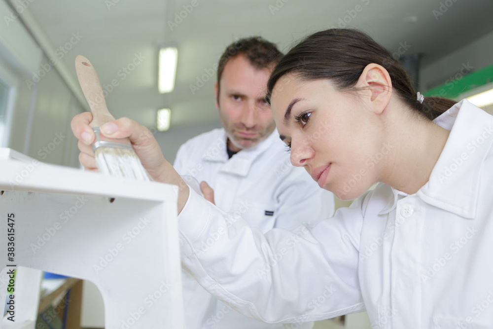 Fototapeta premium apprentice painting table in white color