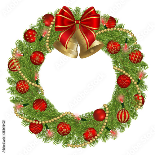 christmas wreath wit red and gold decorations