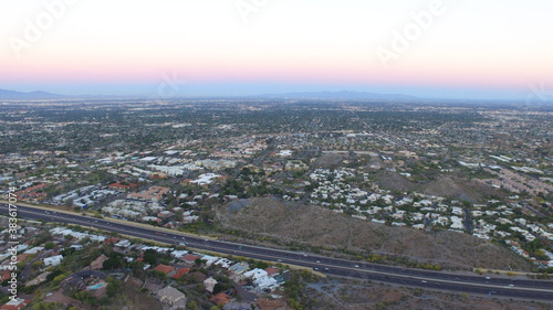 view of the city at dusk