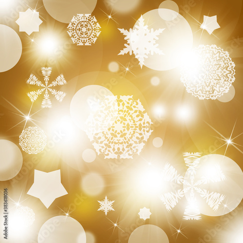 Snowflakes on abstract gold background photo