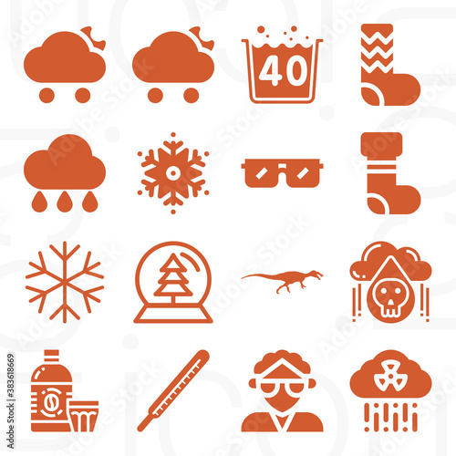 16 pack of precipitation  filled web icons set