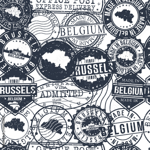 Brussels Belgium Stamps. City Stamp Vector Art. Postal Passport Travel. Design Set Pattern.