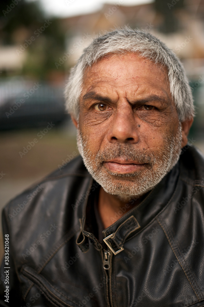 Indigenous Australian Man in Black Leather Jacket Indigenous Australian Man in Black Leather Jacket