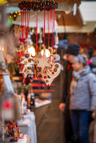 Christmas decorations in the Christmas Market, Alsace, France