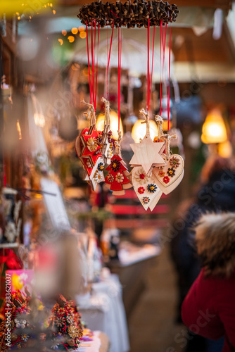 Christmas decorations in the Christmas Market, Alsace, France