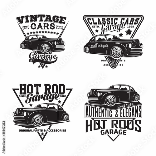 Vintage monochrome Hot Rod garage logo design