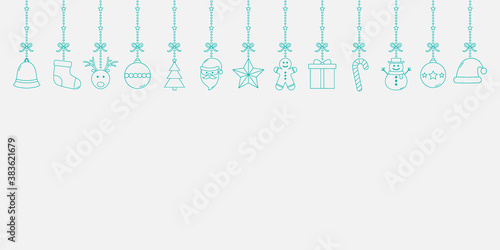 Christmas card with hanging elements. Xmas ornament. Vector