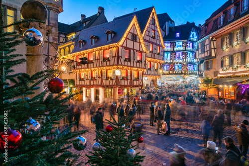 Obraz na plátně Christmas decorations in the Christmas Market, Colmar, Alsace, France