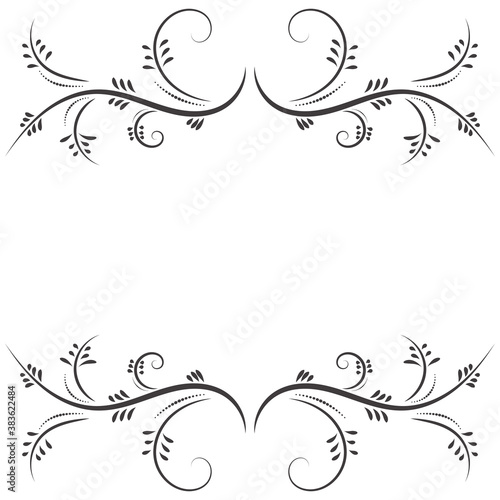 Drawing vector graphics frame with a floral pattern for design. Abstract black frame design isolated on a white background and copy space for text or design