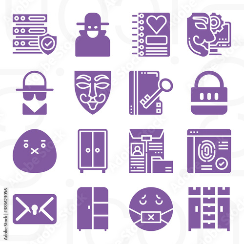 16 pack of confidential  filled web icons set