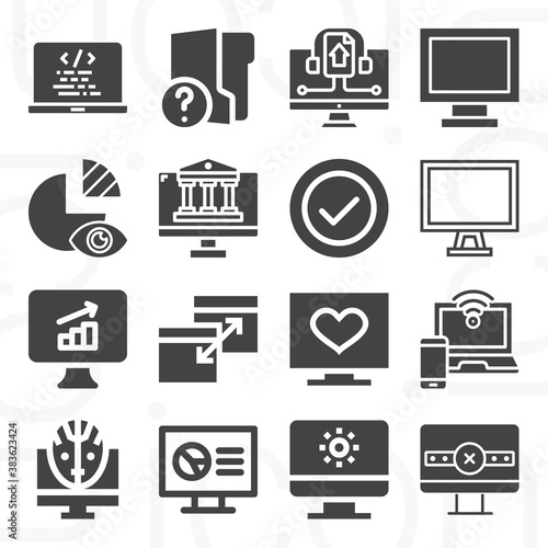 16 pack of monitored  filled web icons set