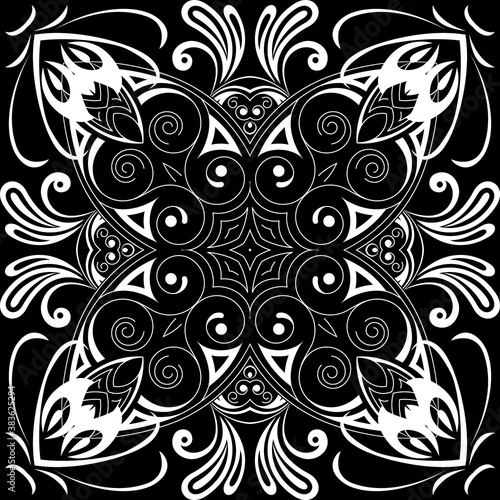 Floral black and white lines seamless pattern. Ornamental ethnic background wallpaper illustration with vintage paisley flowers  swirl line art tracery leaves and elegance ornaments. Vector design