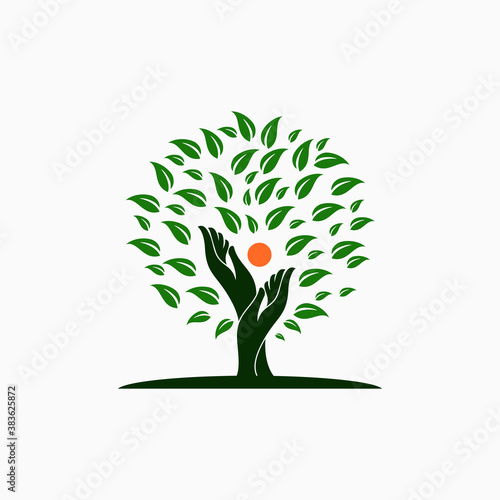 Creative tree hand logo. design vector