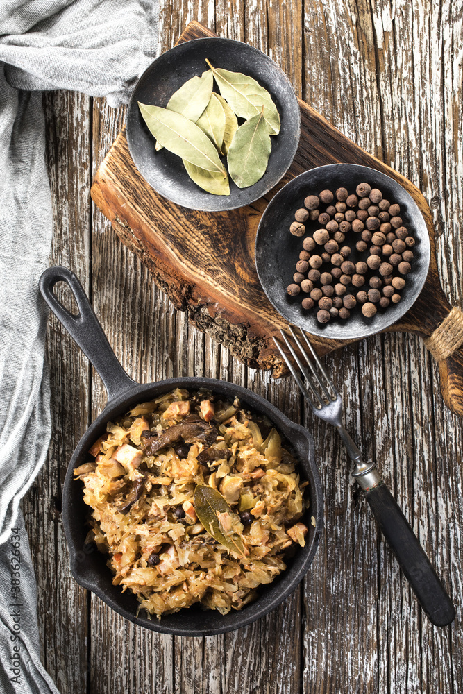 Bigos, a traditional Polish dish with cabbage.