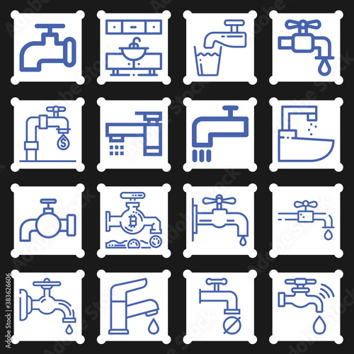 16 pack of faucet  lineal web icons set