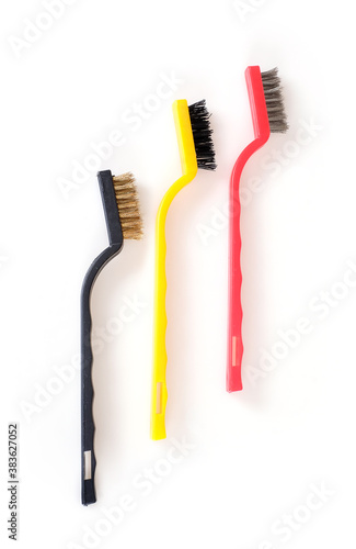 Set of brushes for cleaning and brushing isolated on a white background