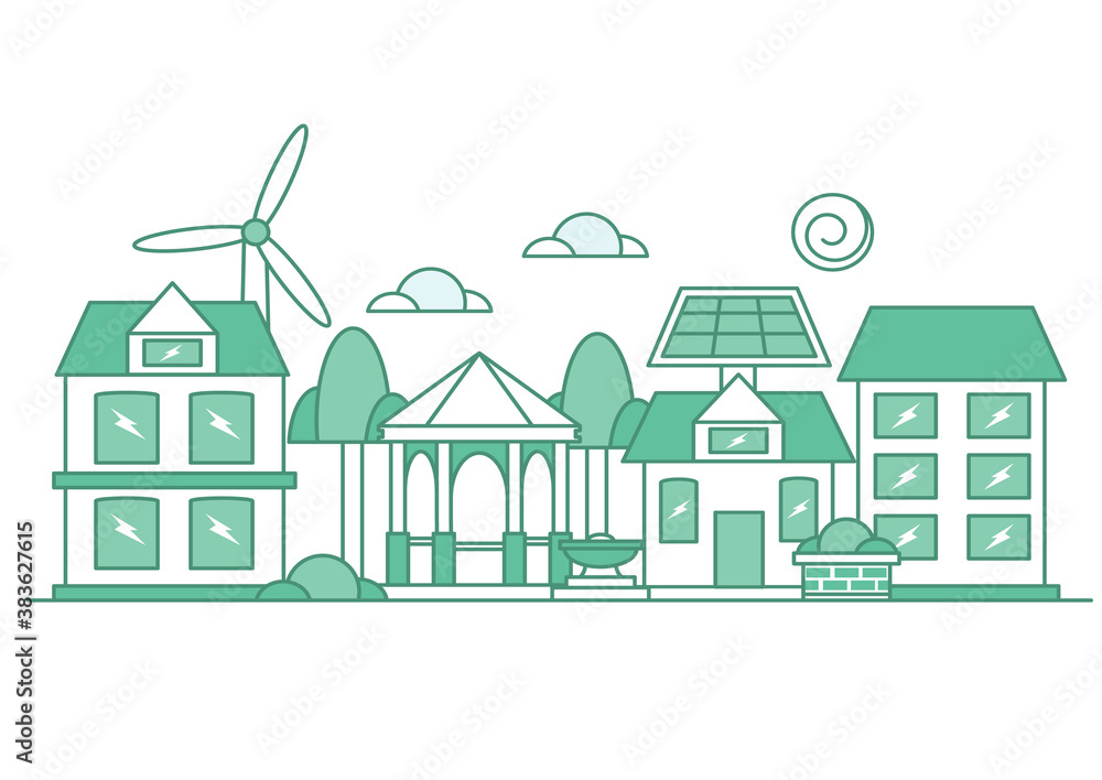 Eco city concept - modern thin line design style vector illustration on white background