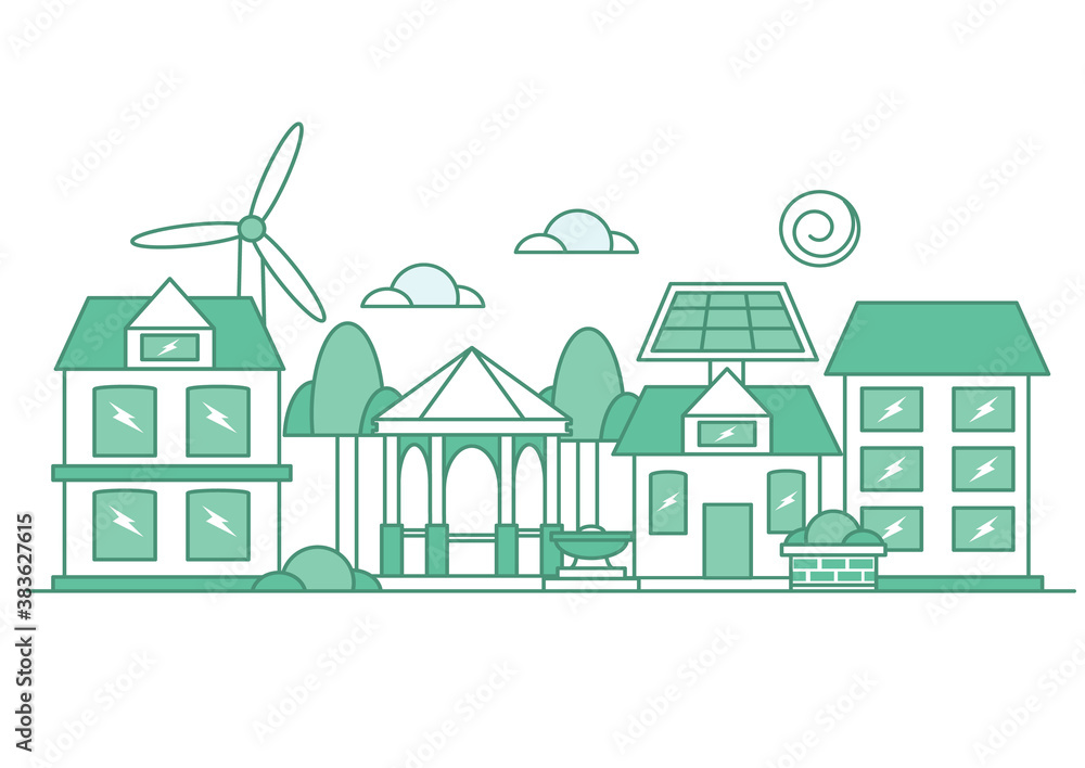 Eco city concept - modern thin line design style vector illustration on white background Eco city concept - modern thin line design style vector illustration on white background