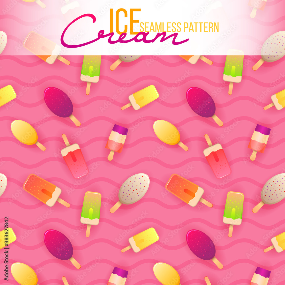 Ice cream seamless pattern. Ice cream texture with sweet desserts. Vector Ice cream
