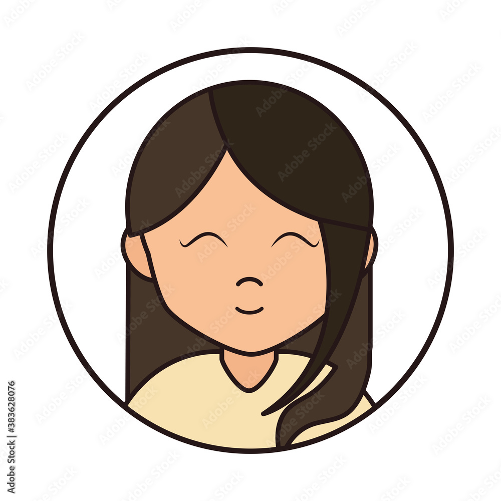 girl close eyes cartoon character portrait female, round line icon girl close eyes cartoon character portrait female, round line icon
