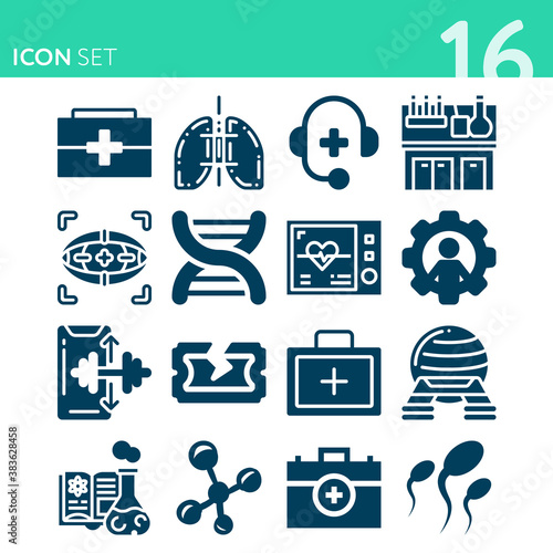 Simple set of 16 icons related to dna