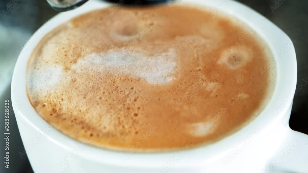 Detail of Coffee Cup Beeing Prepared, Super Slow Motion at 1000 fps.