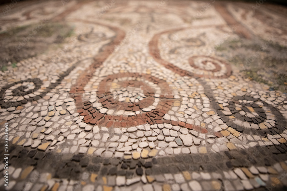 Obraz premium Mosaic patterns seen inside the subterranean levels of a church in Bulgaria.