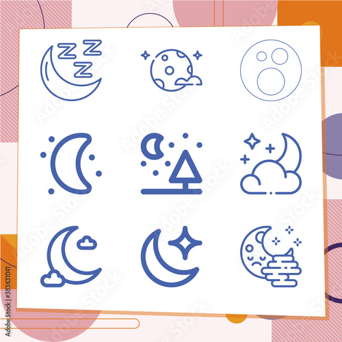 фотографія Simple set of 9 icons related to moonlight