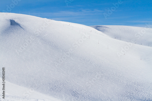 Ski slope in Khibini mountains general plan, winter background