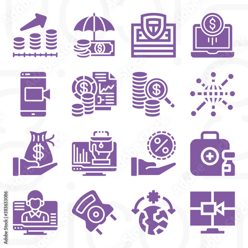 16 pack of capitalism  filled web icons set