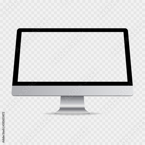 Computer monitor display isolated on transparent background. PC with shadow. empty screen. Vector EPS 10