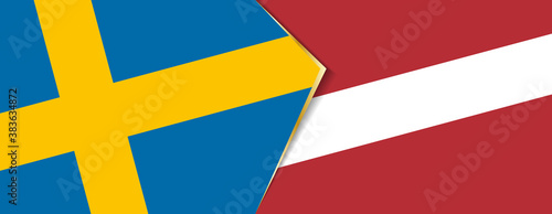 Sweden and Latvia flags, two vector flags.